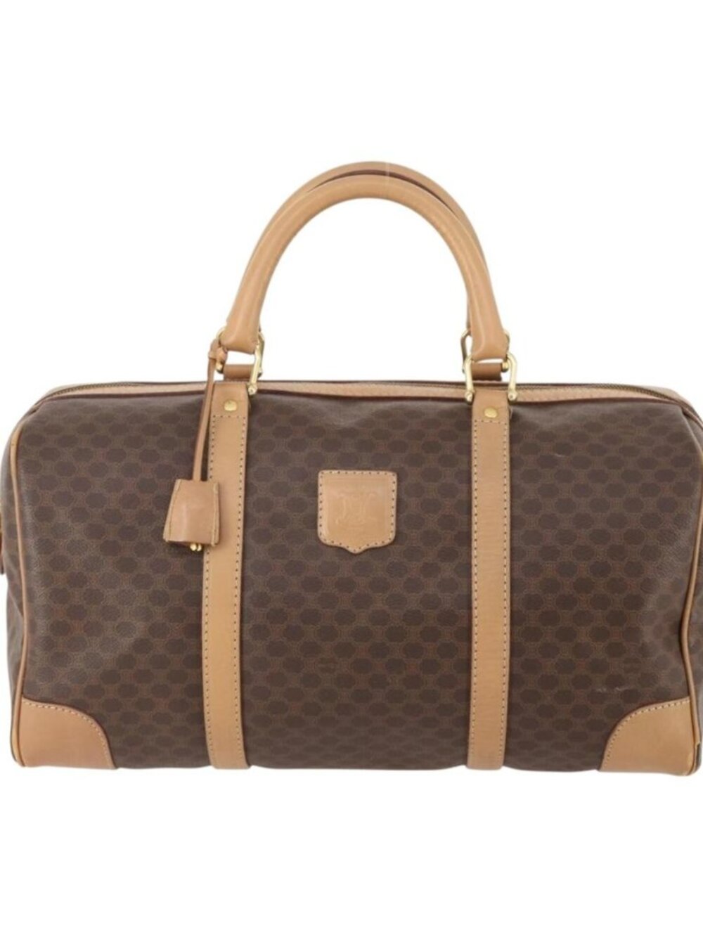 CELINE Macadam Canvas Boston Bag PVC Leather Brown Gold - Picture 11 of 16